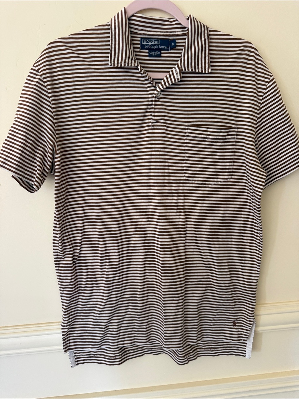 POLO By Ralph Lauren Men’s Brown & White Striped Shirt Size Small Summer Preppy